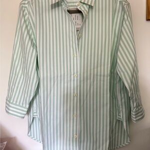 New - Hinston Wu Green and White Striped Button-down Shirt 100% Cotton - Small